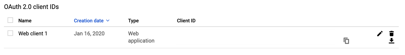 Download client credentials